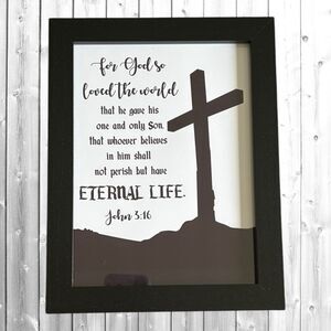 John 3:16  Print in Black Frame Christian Wall Art - Christian Gifts 9" x 7" New